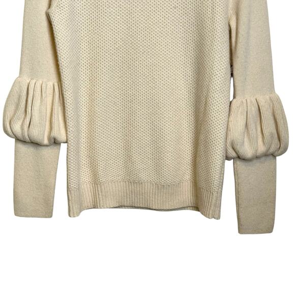 Magaschoni 100% Cashmere Puff Sleeve Mixed Knit Angora White Pullover Sweater - Picture 4 of 8